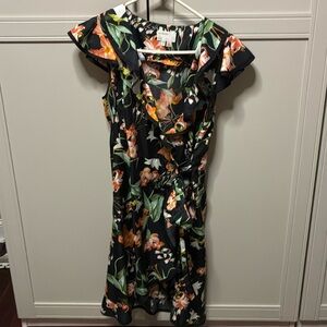 Black floral wrap dress from Anthropologie.